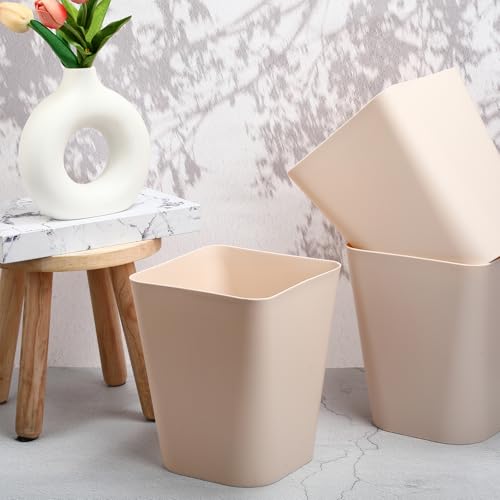 Image of Hoolerry 9 Pieces Garbage Can 2 Gallon Small Trash Cans Bulk Bathroom Trash Bin Plastic Wastebasket Square for Bedroom Slim Bathroom Trashcan Small Container for Kitchen Office Home (Khaki)