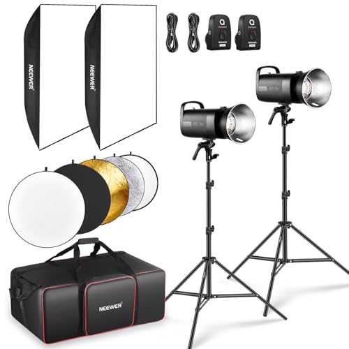 NEEWER S102-400W PRO Flash Blitzlicht Set (2er Pack) mit 2x 2,4G Auslöser, 2x Foto Lichtstativ, 2x Softbox, 5 in 1 Reflektor, Tasche, 400Ws GN62 5600K 30W...