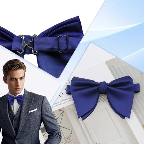 Image of Luckyvestir Oversized Bow Ties for Men, Pre Tied Clip on Men's Black Bowtie for Wedding Tuxedo Banquets Formal Wear