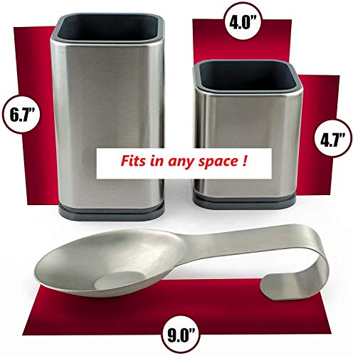 Cookery-Coo Stainless Steel Kitchen Utensil Holder - Utensil Crock - Spatula Holder - Cooking Utensil Holder - Flatware Holder - Cutlery Holder - Spoon Rest - Utensil Caddy #TOP3