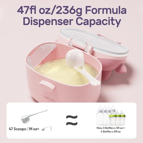 NCVI Baby Formula Dispenser On The Go, Formula Container To Go, Formula Holder for Travel, Outdoor Picnic with Baby Infant, Portable Container for Milk Powder, Snacks, Candy, Fruits (Pink) - Thumbnail 2