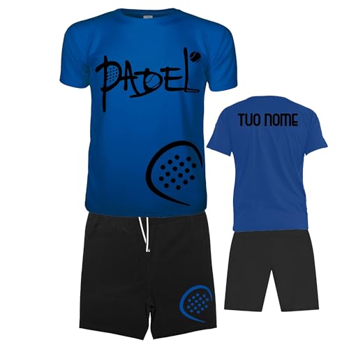 Vestipassioni Completo Padel Uomo Personalizzabile Traspirante composto da Maglia e Pantaloncini Con Tasche, Abbigliamento Padel Made In Italy [M, Blu]