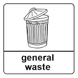 Material: vinilo autoadhesivo 4 x General Waste – Info - Señal de reciclaje extraíble, autoadhesiva, resistente al agua, etiqueta de vinilo resistente, 150 mm x 150 mm