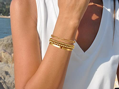 Starain Gold Beaded Bracelets For Women 18K Gold Plated Chain Link Stacking Bracelet Set Jewelry Gift Birthday Gift For Mom Women Wife Girls Her #TOP3