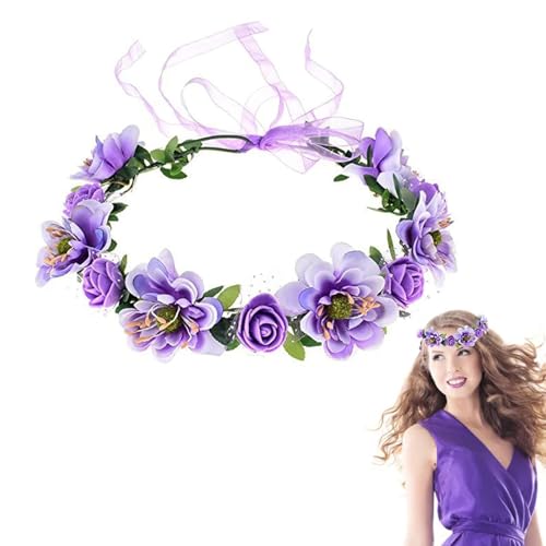 Damen Blumenstirnband, Kranz Blumen-Haarband, Bridal Flowers Girls Hair Accessories mit Verstellbarem Band, für Flitterwochen-Reisefotografie, Hochzeitszeremonieabend (Violett)