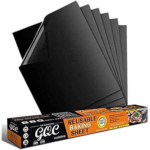 GQC Grill Mat, Set of 6 BBQ Grill Mat Non Stick Barbecue Baking Mat, Teflon Cooking Mats for Electric Grill Gas Charcoal BBQ, FDA-Approved, PFOA-Free, 15.75 * 13Inch,Reusable and Easy to Clean Cover