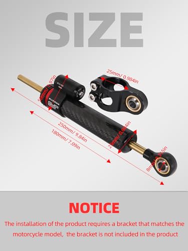 Image of JFG RACING Motorcycle Steering Damper without Mounting Brackets,10 inch Universal Steering Stabilizer for Most Motorcycles Street Sport Road Racing Bike-Carbon Fiber