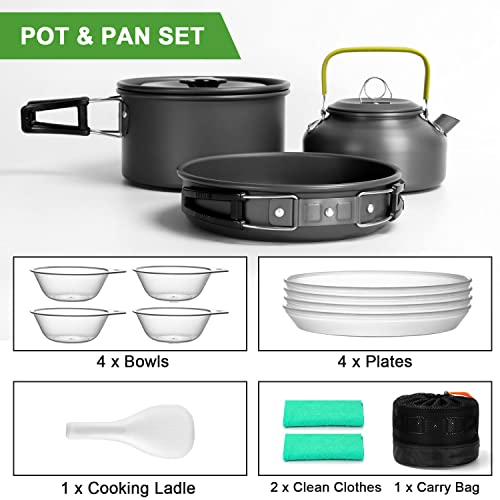 Odoland 15Pcs Camping Cookware Mess Kit, Camping Cooking Set, Portable Nonstick Camp Pots And Pans Set With Kettle, Plates Bowls For Outdoor Camping, Picnic, Hiking, Backpacking #TOP4