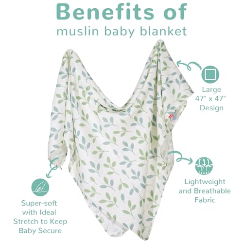 Image of HECCEI 3-Pack Muslin Baby Swaddle Blanket Bamboo Cotton 47 x 47 Inches | Soft Breathable Receiving Blanket Swaddles for Newborn Registry Gift for Baby Showers