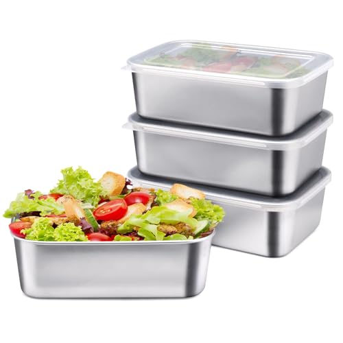Betinyar 4 recipientes de acero inoxidable con tapas, recipientes de acero inoxidable para aperitivos, recipientes de almacenamiento multiusos para alimentos