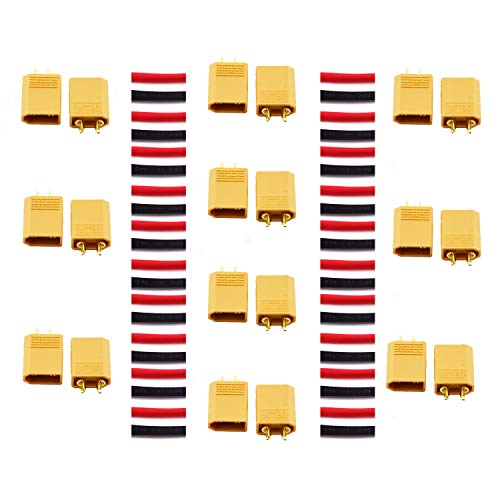 LHI 10 Pairs 2 mm XT30 Male Female Bullet Connectors Power Plugs for RC Hobby Airplane Helicopter Multicopter Quadcopter (10 Pairs)