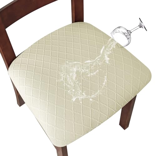 Image of Genina Waterproof Seat Covers for Dining Room Chair Cushion Covers Set of 4 | Jacquard Removable Machine Washable Kitchen Chair Seat Slipcovers,Pet Hair And Stain Protection,Stretch Chair Protector