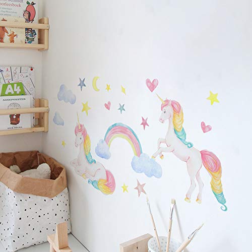 Dreamland Large Size Unicorn Wall Decal, Colorful Rainbow Star Moon Unicorn Wall Stickers For Girls Bedroom Boys Kids Living Room Nursey Playroom #TOP2