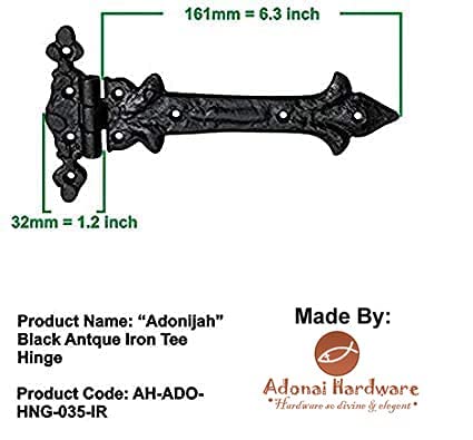 Image of Adonai Hardware Adonijah Black Antique Iron T Hinge (Black Powder Coated) - Supplied as 2 Pieces per Pack
