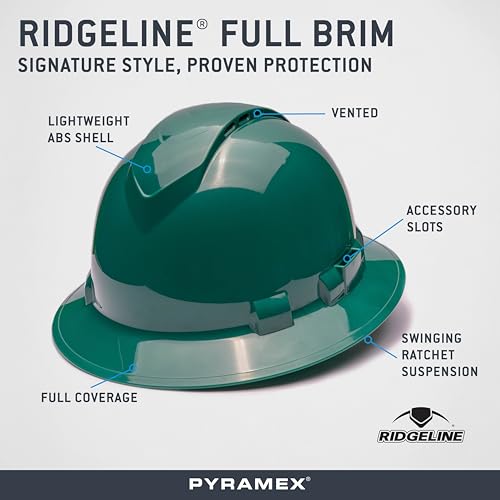 Image of Pyramex Ridgeline Full Brim Hard Hat 4 Point Ratchet Vented