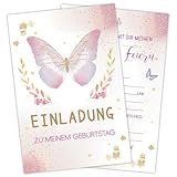 HOMANGA Schmetterling Geburtstagseinladung, 12 Mädchen Geburtstagseinladung Karten und Umschläge, Mädchen Geburtstagseinladung Karten, Kinderparty Dekoration Zubehör, Baby Dusche Zubehör