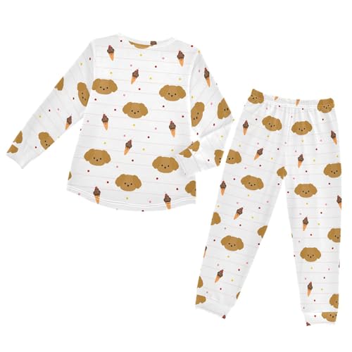 Pajama Set Long Sleeve for Boys & Girls,Dog White Ice Cream Kid's Soft Sleepwear Crewneck Loungewear 2 Piece PJ Underwear Set 8T2
