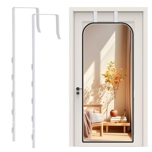 FWUNYVN Over-The-Door Mirror Hanger, Adjustable Door Mirrors Hanger Set with Protective Lining, 2 Pcs Door Brackets Perfect Height and Fit (Mirror Not Included)-White