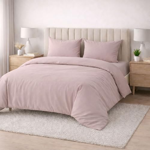 Meteorwi Home - Funda Nordica Cama 105 Microfibra Cepillada Suave Juego De 3 Piezas Con Funda De Edredon 180x220cm, Sabana Bajera 105x200cm, 1 Funda De Almohada 45x70cm Rosa Empolvado, Cama 105cm