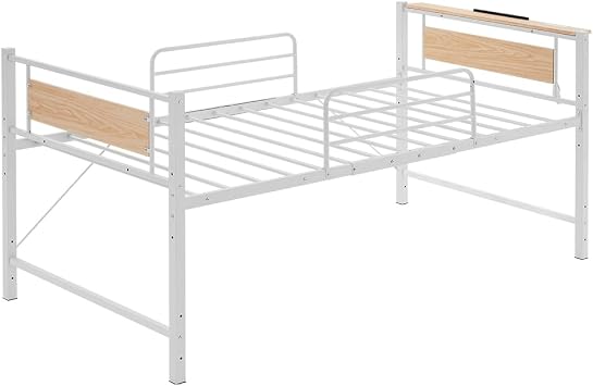 Low Type Bet, Shelf, Bed, Single, Long, Height Adjustable, 3 Levels, Pipe Bet, Steel Underbed, Frame Bed with Storage for 1 Person White