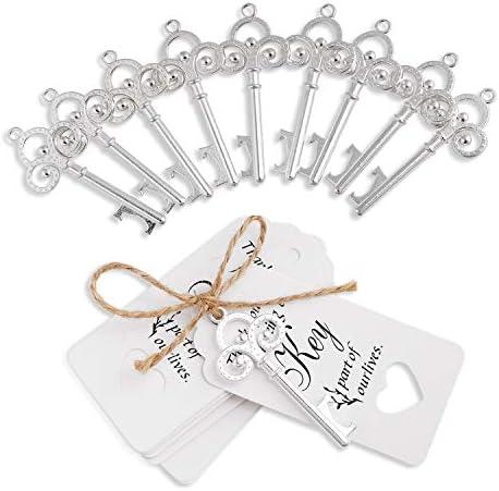 HGFLMR YIMIL Skeleton Key Bottle Opener with Tag Card Wedding Favors Gift for Guest. Pack of 24 Sets.(Silver)