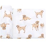 LifeTree Baby Swaddle Blankets Dog Pattern, Muslin Blankets Boys Girls Swaddling Wrap Receiving Blanket for Newborn, 70% Viscose from Bamboo and 30% Cotton, Large 47" x 47", Labrador