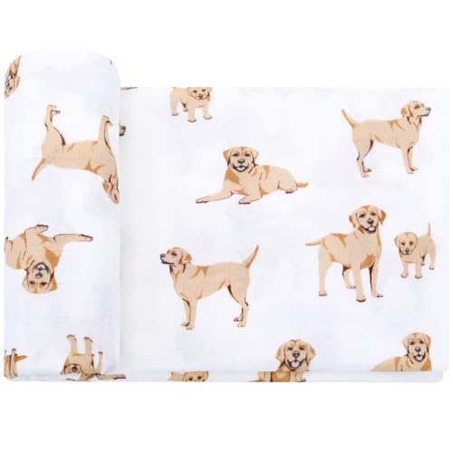 Image of LifeTree Baby Swaddle Blankets Dog Pattern, Muslin Blankets Boys Girls Swaddling Wrap Receiving Blanket for Newborn, 70% Viscose from Bamboo and 30% Cotton, Large 47 inch x 47 inch, Labrador