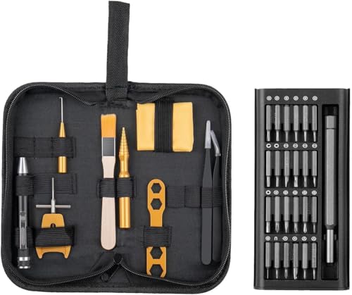 QUAANNYU Fishing Reel Maintenance Kit Professional Fishing Reel Care & Repair Tool Set with 24/30/38-in-1 Screwdriver Set (Gold+Manual Screwdriver)