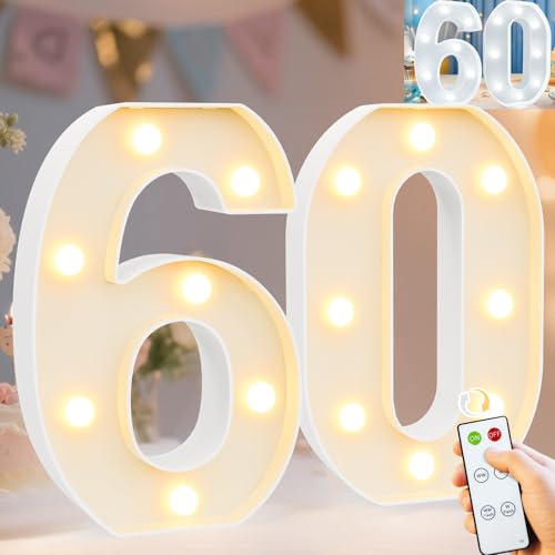 Image of Pooqla 60th Birthday Decorations for Men Women, Decorative Marquee Numbers with Remote, Light Up 60 Sign for Party Backdrop 60th Wedding Anniversary Decor, Warm White and Cool White Number 60