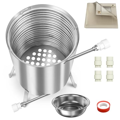 Yunvin Wood Fire Pool Heater - Stainless Steel Fire Barrel with Heated Coil, 32/38mm Connections for Above Ground Pools, Silver