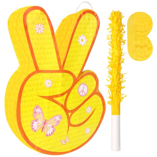 Waenerec HIPPIE PINATA With Pinata Stick & Hanging Loop Daisy Flower Pinata Mexican Pinata Game For Young Wild And Three Party Decorations Girl Groovy Birthday Party Decorations Supplies cover