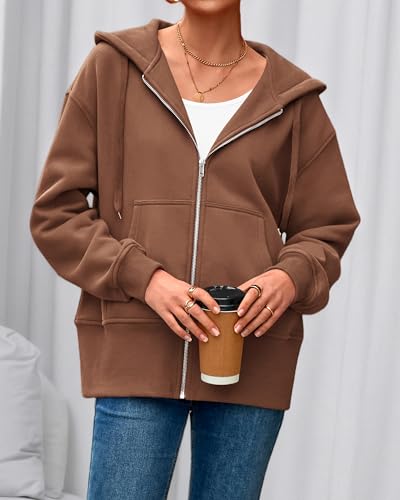 BTFBM Hoodies for Women Zip Up jacket Drawstring Fall Fashion 2025 Trendy Long Sleeve Sweatshirt Winter Clothing Outfits(Brown, Large) image 5
