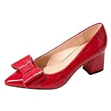 Salones de Moda Punta Fina Tacón Bloque para Graduación y Uso Diario Profesional Zapatos Colorblock de Cocodrilo con Lazo,Burgundy,37 EU