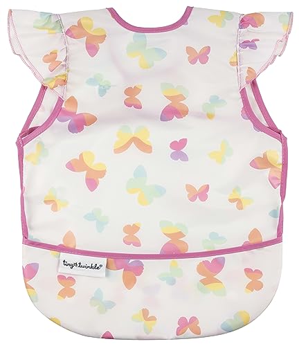 Image of Tiny Twinkle Mess Proof Baby Bib for Girls | Waterproof Toddler Bib for Eating | Baby Apron for Feeding | Machine Washable | Perfect Shower Gift (Butterflies, 6–24M)