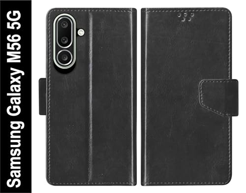 Image of SBMS Flip Cover for Samsung Galaxy M56 5G 6.7 Inch Back Cover Case with Magnatic Closure | Inbuilt Stand | Card & Money Pocket (Black)