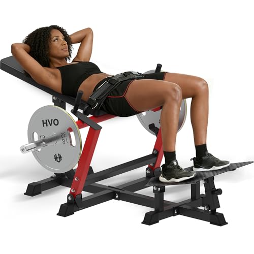 Hip Thrust Machine Glute Workout: Adjustable Glute Bridge Machine with Weight Holder and Footboard Plate-Loaded Exercise Equipment for Building Glute Muscles and Butt Shaping Red