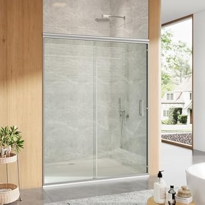 Bypass Sliding Shower Door 44-48 inch W×72 inch H, Aluminum Framed Double Sliding Panels, 6mm Tempered Glass, Brushed Nickel Finish, Easy-Clean Durable Bathroom Shower Enclosure