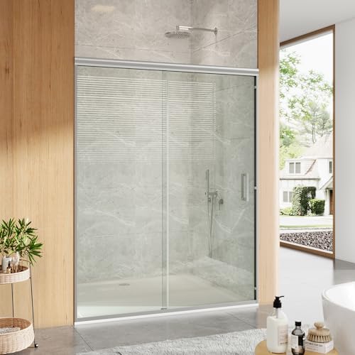 Image of Framed Shower Door 44-48 Inch wx74 Inch h - Glass Shower Door, Stainless Steel Square Rail, Double Sliding Shower Glass Door, 6Mm Tempered Glass, Brushed Silver
