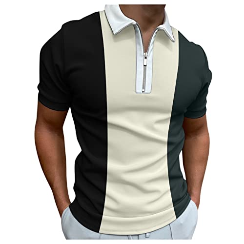 Image of NQyIOS Shirts for Men Adult Stylish Summer Walking T Shirt Short Sleeves Crewneck Golf Tops Polka Dot Print High Neck Hip Hop White Graphic Tee Tshirt Blouses, Black, XXL