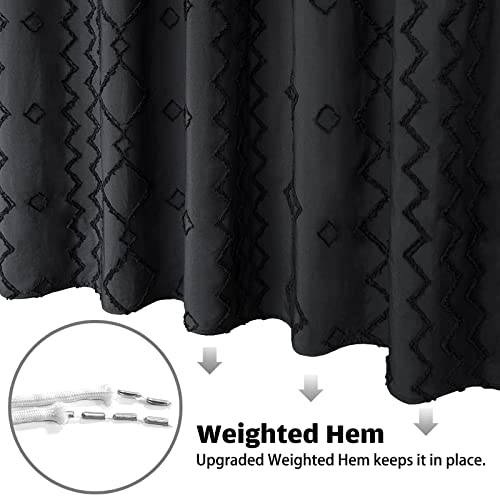 Nixiya Black Shower Curtain Boho Long Shower Curtain 78" L X 72" W Modern Chic Textured Tufted Chevron Bathroom Shower Curtain Black Woven Waterproof Fabric Shower Curtain With 12 Hooks 78Inches Long #TOP3