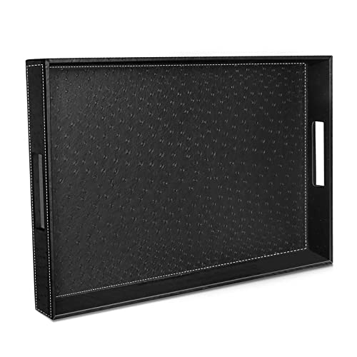 Ranslen Serving Tray,Black Tray For Ottoman Coffee Table Home Decor Elegant Leather Tray (Small) #TOP14