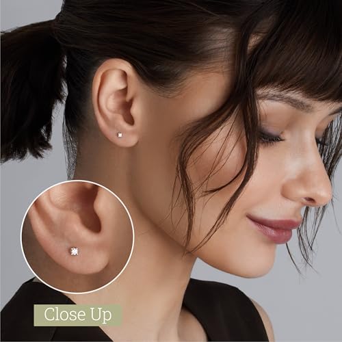 Gilded Lab-Grown Diamond Stud Earrings for Women| 925 Sterling Silver Studs and 14KT Gold 925 Plated Silver | Hypoallergenic Fine Jewelry | 4-Prong Basket, Push Back Nut | Round Cut, SI1 Clarity, F Color | 1/10,1/5,1/4,1/3,3/8,1/2,3/4,7/8,1 Carat Total Weight3