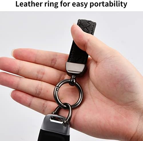 Leather Car Keychain,Genuine Leather Keychain, Universal Key Fob Leather Key Chain Holder for Men Women,360 Degree Rotatable,with Anti-lost D-ring,2 Keyrings,1 Screwdriver,for Car Office Home