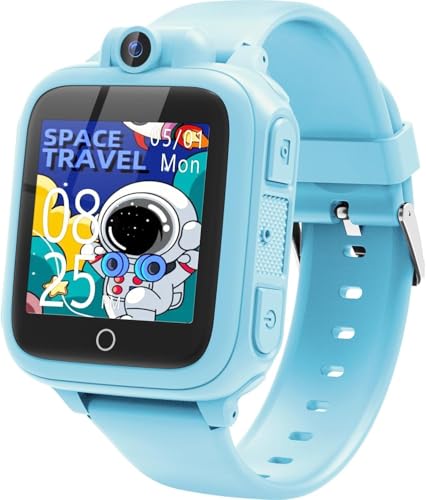 Awatty Kids Smart Watch for Boys Girls, Fashion Smartwatches for 5-12 Year Olds Children, Birthday Gift Toy for Kids, Digital Watch with 14 Puzzle Games and 90° Rotating Camera (Blue)