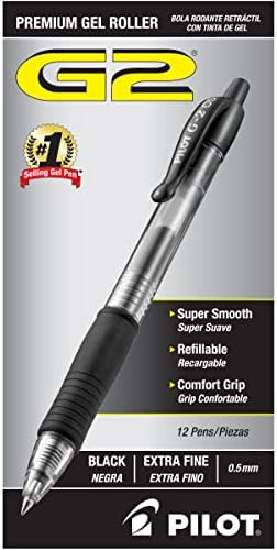 PILOT G2 Premium Refillable and Retractable Rolling Ball Gel Pens, Extra Fine Point, Black Ink, 12-Pack (31002)