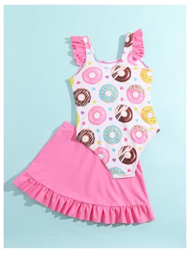 Girl's One Piece Swimsuits with Cover Up Skirt Cute Doughnut Graphic Summer Beach One Piece Swimsuit Swimwear2