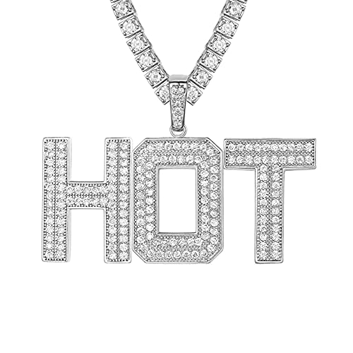 FindChic Bling Customized Necklace for Men Hip Hop Custom Name Big Letter Fully CZ Platinum Plated Large Pendant Personalized Jewelry for Rapper 22inc