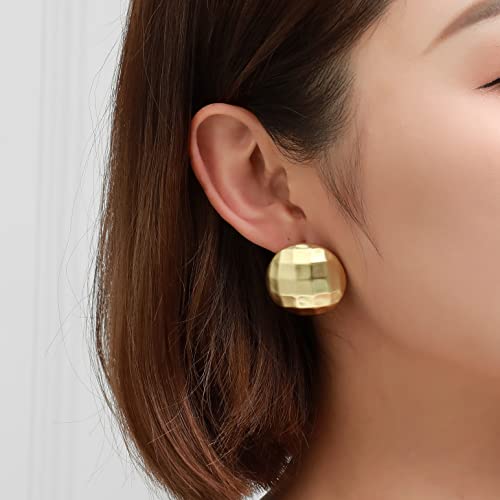 Aprilery Gold Stud Earrings For Women, 18K Gold Plated Round Ball Heart Knot Cable Earrings Cuff Ear Gold Jewelry Earrings For Teens Girls Gifts For Her (Big Round) #TOP1