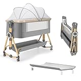 Areden ベビーベッド 添い寝 おむつ台付きベビーベッド 新型乳児用ベッド サイズ 100x53x67.5cm 折りたたみ 携帯便利 軽量 家庭用品 取り付け簡単 キャスタ付き ゆりかご ベビーラック 通気 洗濯便利 多機能 高さ6段調節可能 新生児ベッド 蚊帳 洗濯可能 出産祝い 新生児 0ヶ月-24ヶ月（折りたたみ式スタンド、グレー）