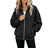 Generisch Sweatjacke Damen Ohne Kapuze Sweatshirt Langarm Mantel Stehkragen